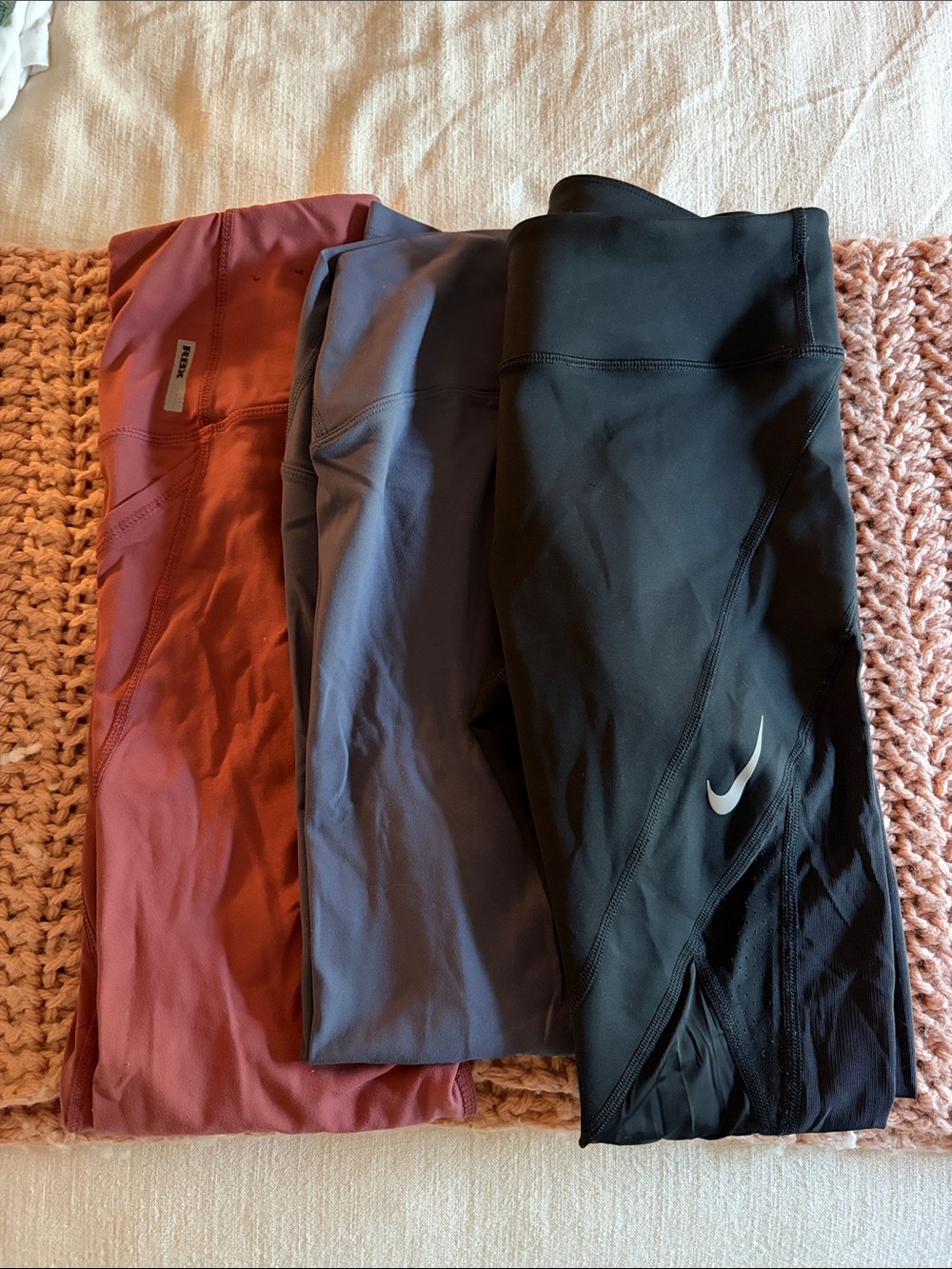 Nike Girls' Black, Purple, and Rust Athletic Leggings Trio